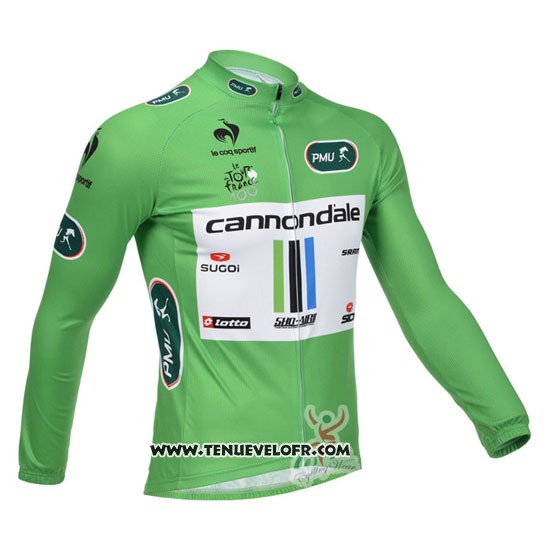2013 Maillot Ciclismo Cannondale Lider Vert et Blanc Manches Longues et Cuissard